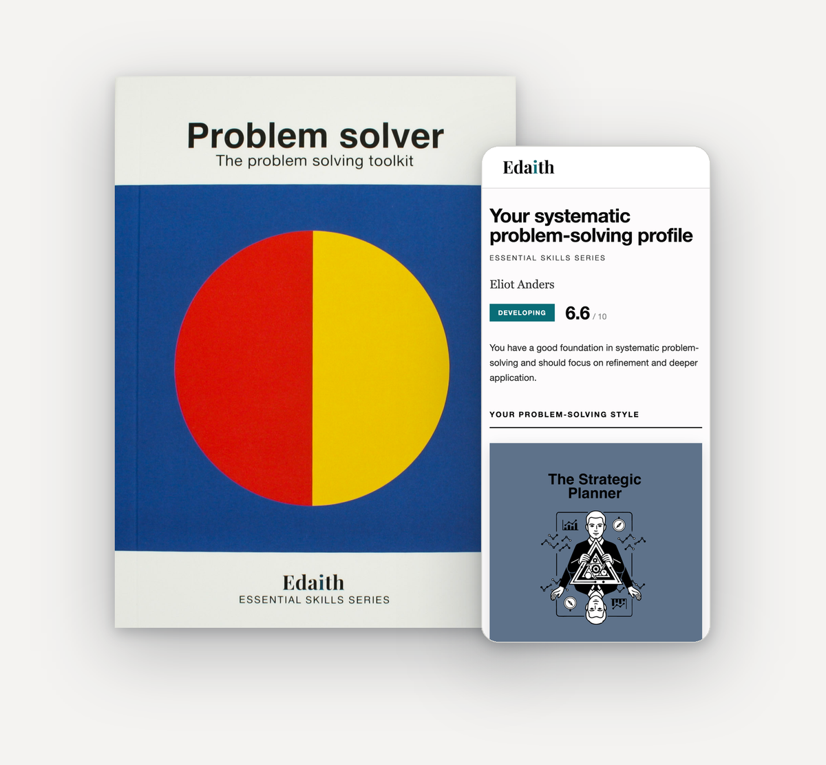 The Problem Solver guide beside a phone showing a Problem Solver profile: a Set pairs the guide with its Pathway.