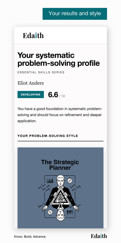 Your results and style: your level and score, and your problem-solving style, The Strategic Planner